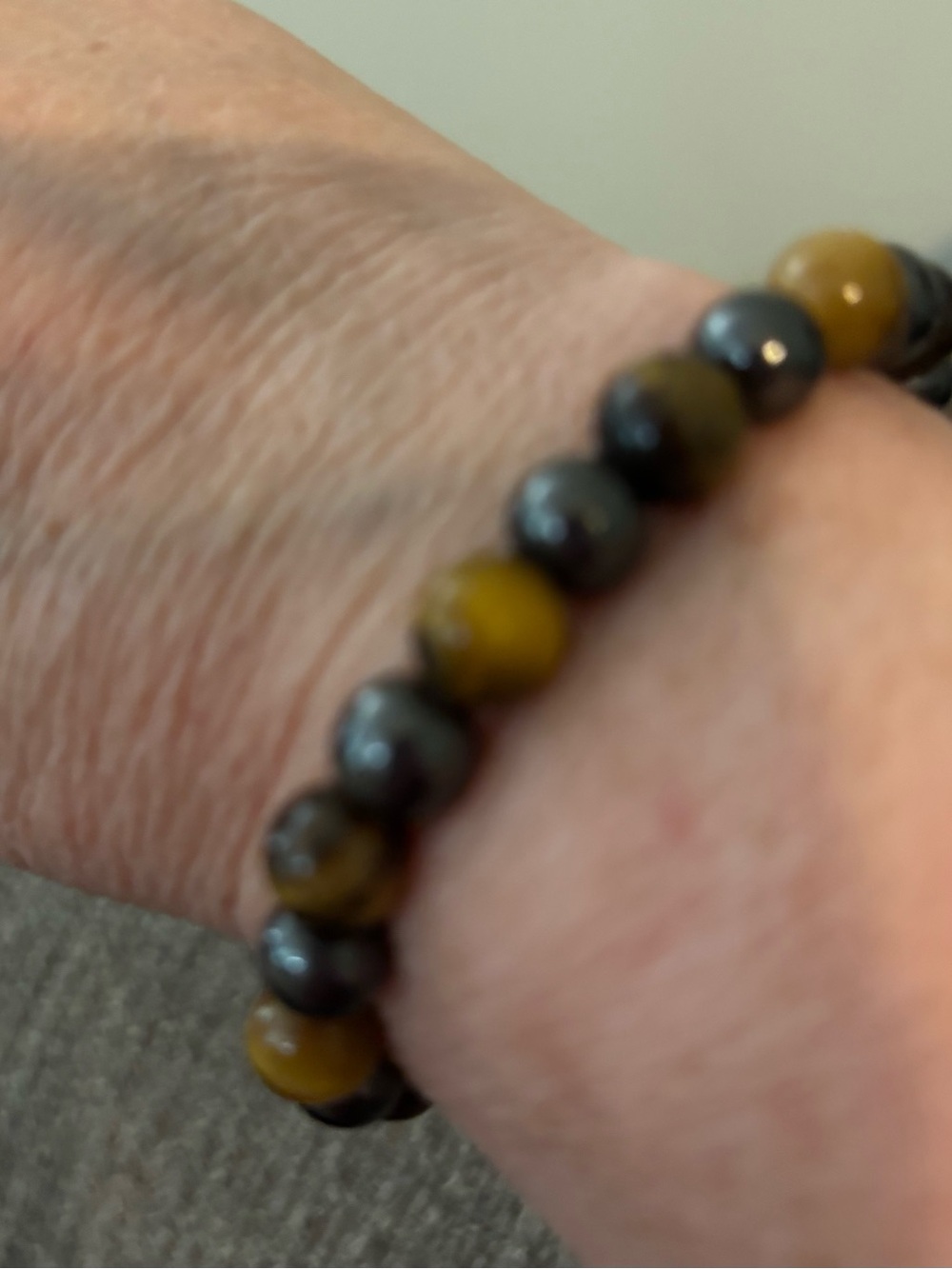 Tiger Eye and Hematite Bead Stretch Bracelet - Brown & Gray - Picture 4 of 5